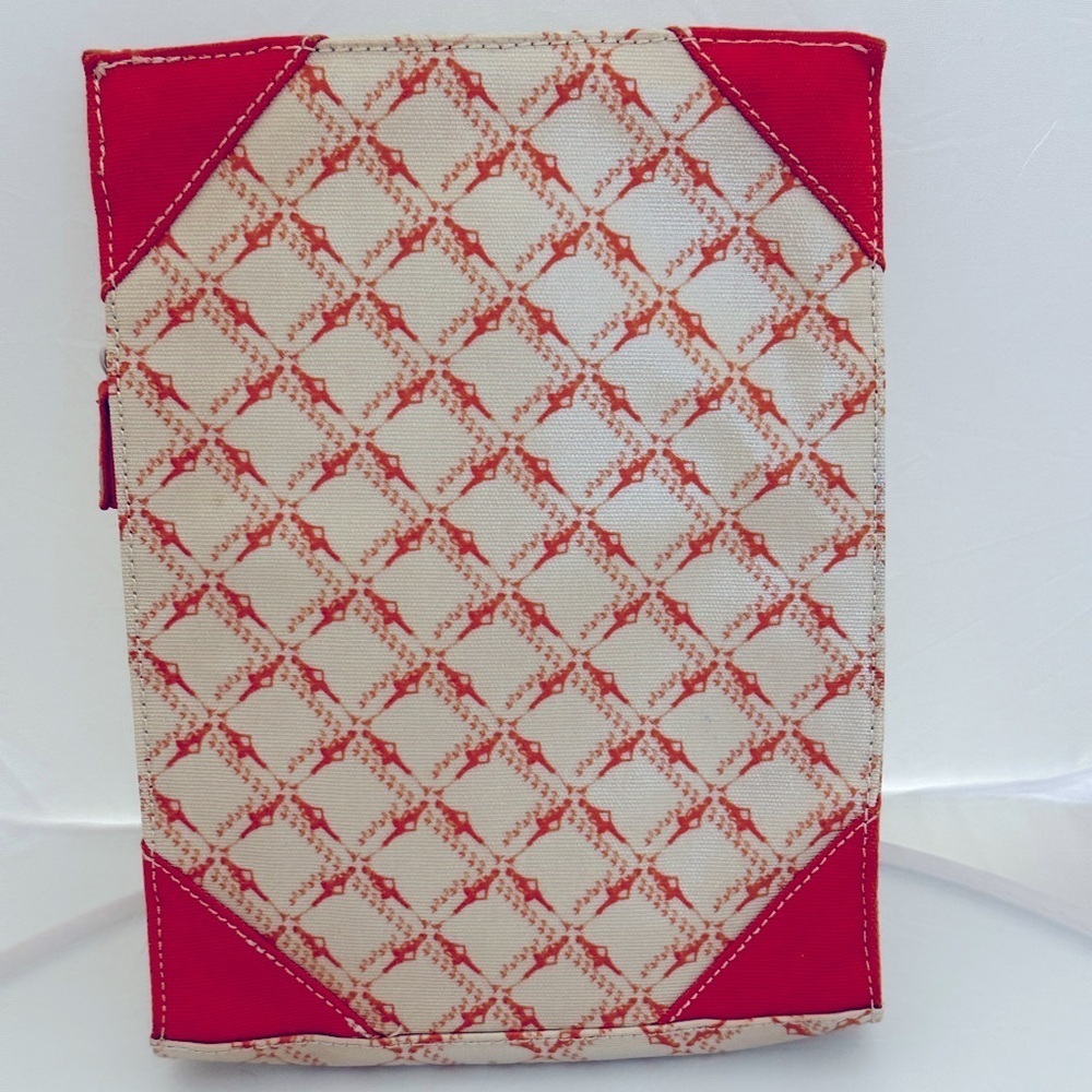 Izak Zenou | Red and Cream Coated Canvas IPad Sleeve - Picture 2 of 4